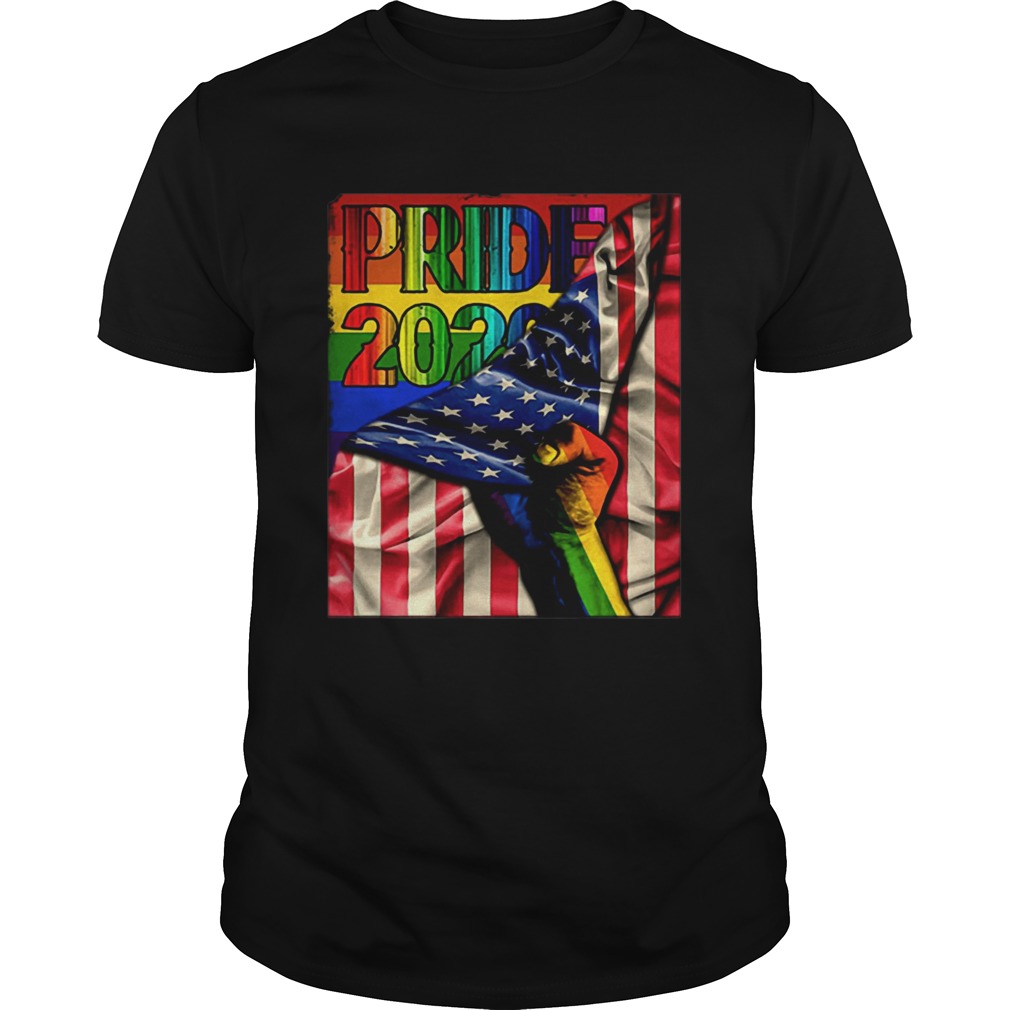 Pride 2020 American Flag Print On Back Only Plain Front TShirt LGBT Pride shirt