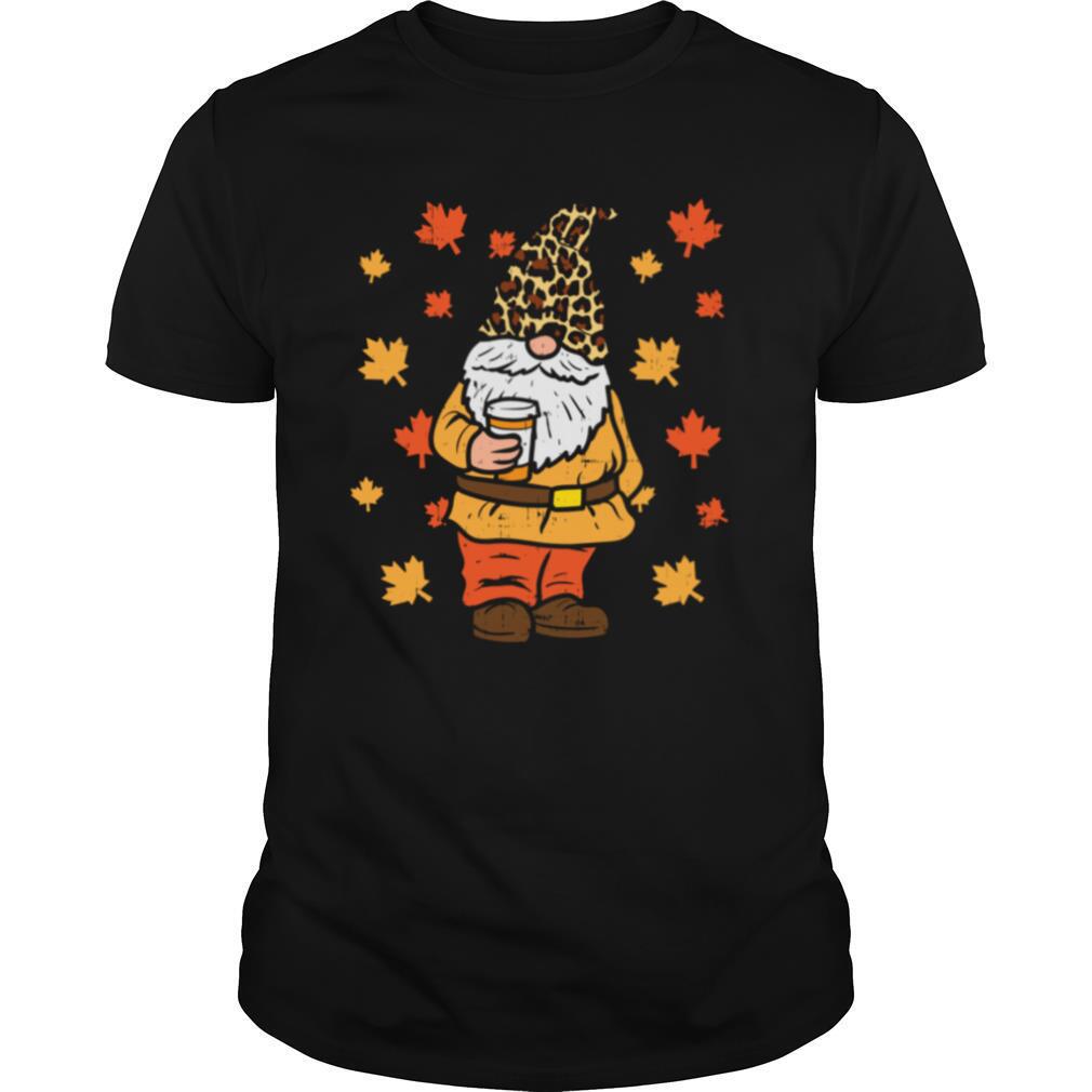 Fall Gnome Coffee Leopard Hat Halloween Thanksgiving Autumn shirt