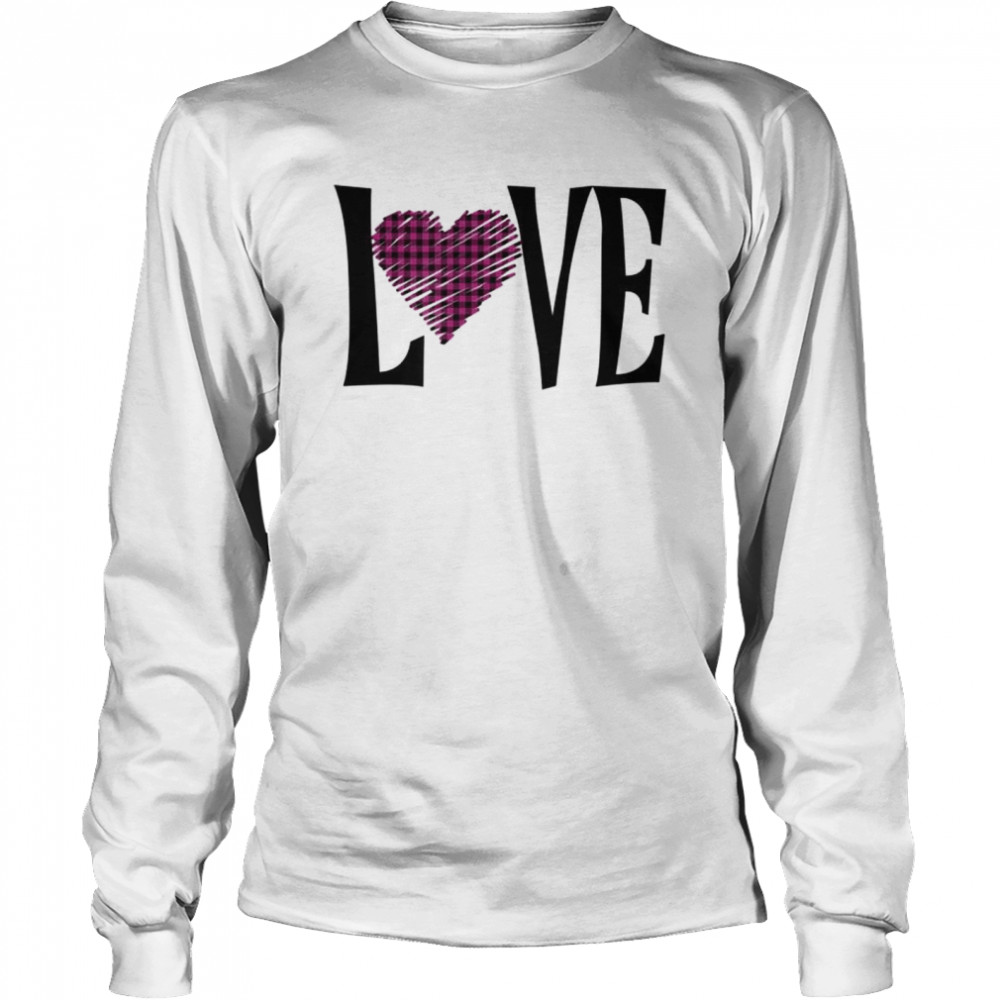 Valentines Day T Shirt for Women Buffalo Plaid Love Heart Graphic Print Sweatshirt Long Sleeve O-Neck Tee Tops 
