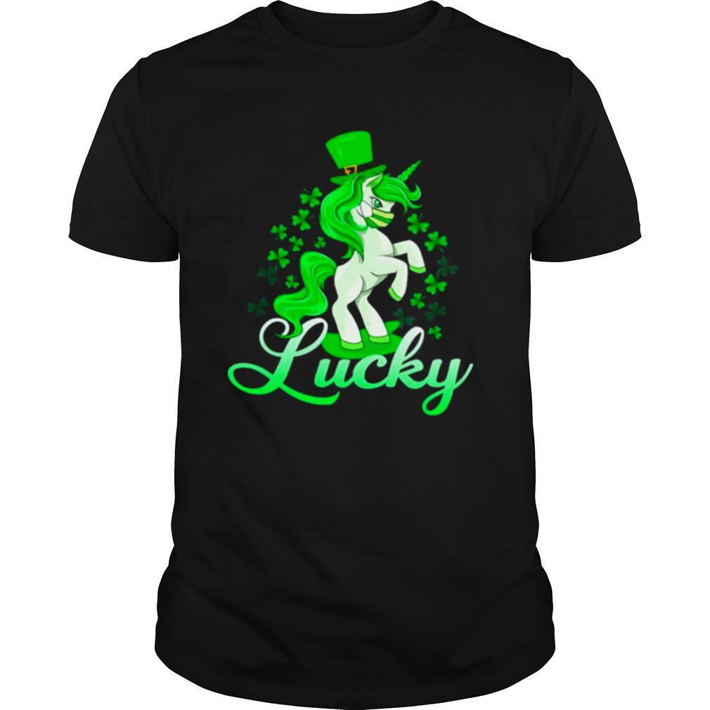 St.Patrick’s Day Girls Lucky Unicorn Shamrock Wearing Mask shirt